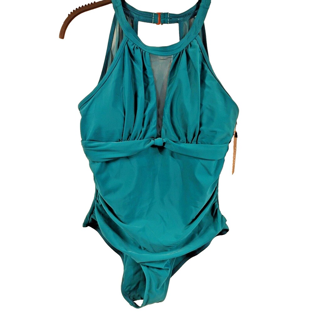NWT Tempt Me Women's‎ Medium M One Piece Swimsuit Mesh Chest Back High Neck